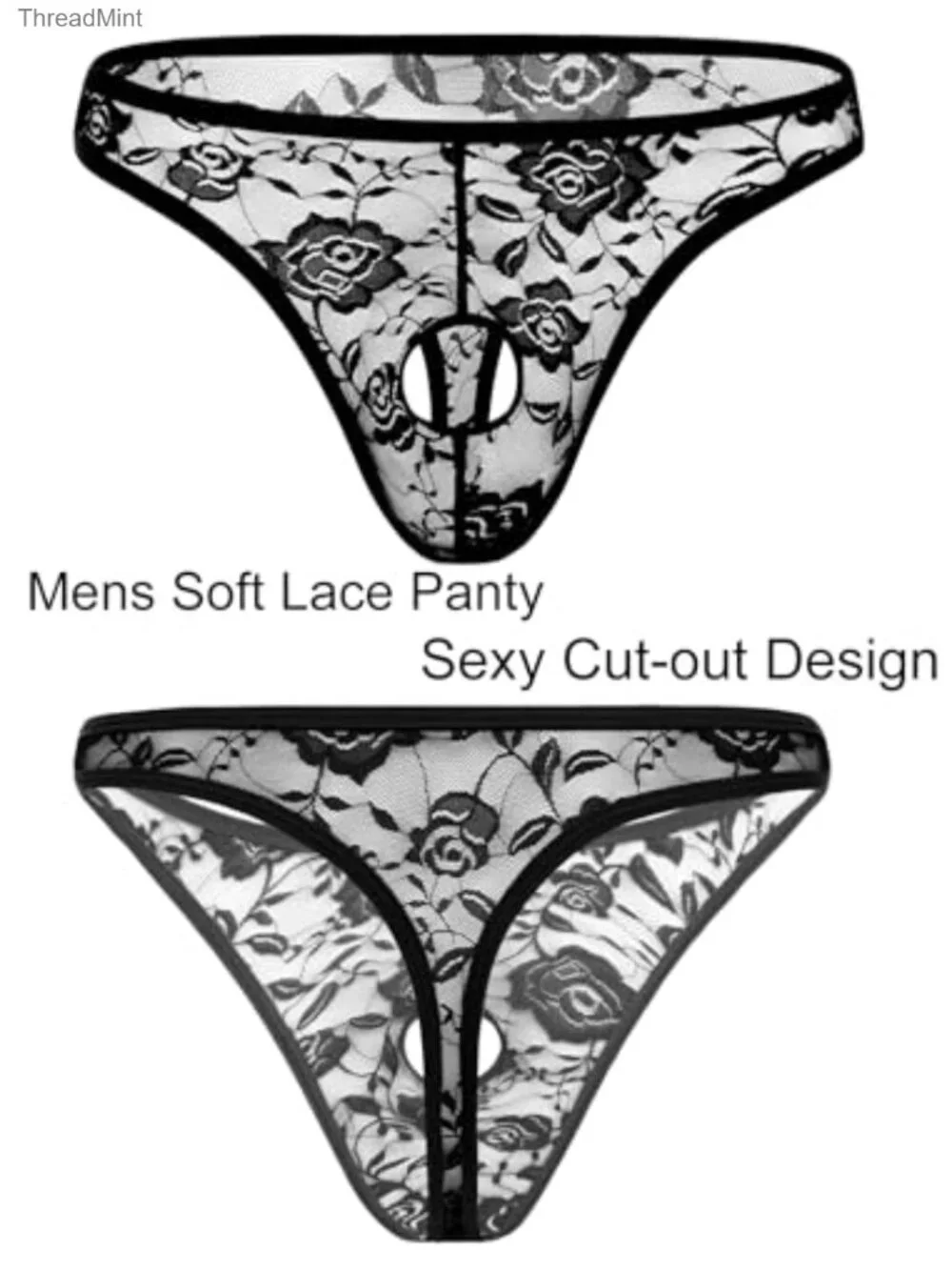 Mens Lace Underwear Open Front Low Rise Bikini Briefs Stretch Nylon